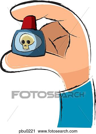 Closeup of a hand holding a small bottle of poison View Large Illustration Clip Art - Closeup of a hand holding a small bottle of poison. Fotosearch