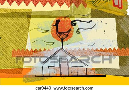 Collage illustrating a rooster on top of a barn roof View Large Illustration Clipart - Collage illustrating a rooster on top of a barn roof. Fotosearch