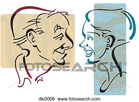 Stock Illustration - Drawing of an older couple facing each other. Fotosearch