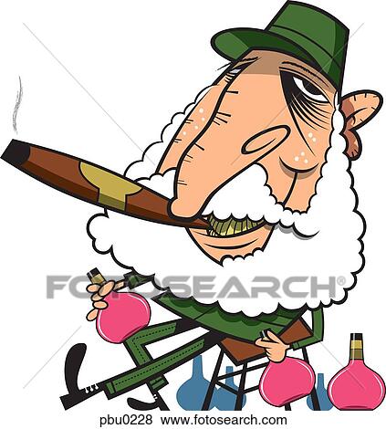 Stock Illustration - Fidel Castro smoking a Cuban cigar and drinking alcohol. Fotosearch
