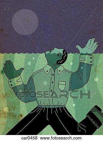 Illustration of a businessman struggling to stay afloat in the sea under the moon View Large Illustration Stock Illustration - Illustration of a businessman struggling to stay afloat in the sea under the moon. Fotosearch
