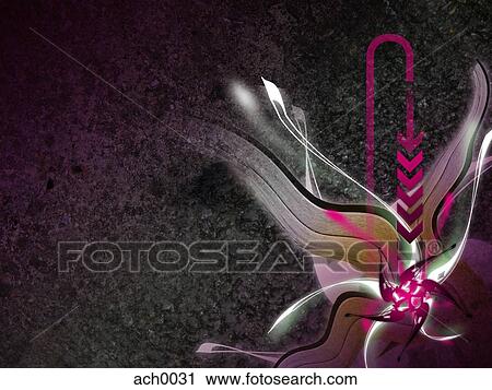 Clip Art - Illustration of a flower against dark background with arrows pointing towards its center. Fotosearch