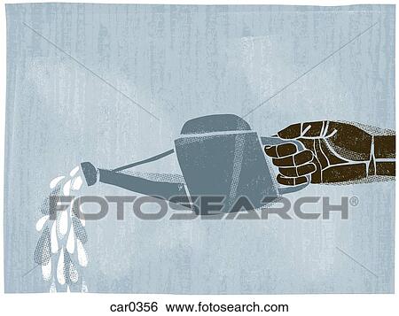 Stock Illustration - Illustration of a hand using a watering can. Fotosearch