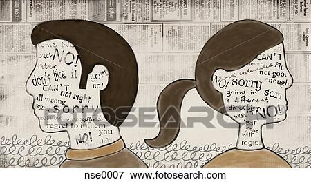 Stock Illustration - Illustration of a man and woman facing away from each other in rejection. Fotosearch