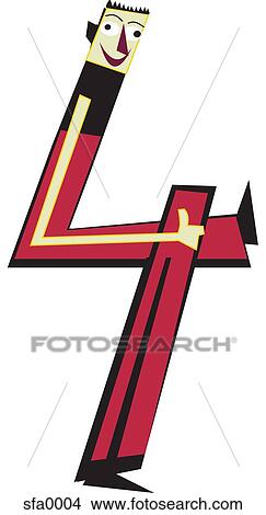 Stock Illustration - Illustration of a man making the number 4 with his body. Fotosearch