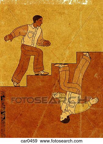 Stock Illustration - Illustration of a man walking upstairs and an opposite man walking on stairs below. Fotosearch