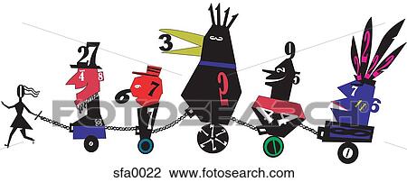 Drawing - Illustration of a numbered chain gang. Fotosearch