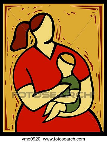 Illustration of a woman holding a small child on her lap View Large Illustration Clipart - Illustration of a woman holding a small child on her lap. Fotosearch