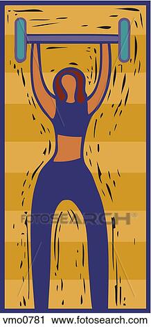 Clip Art - Illustration of a woman lifting a barbell over her head. Fotosearch