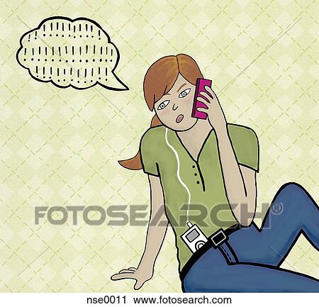 Clip Art - Illustration of a young woman talking on the phone. Fotosearch