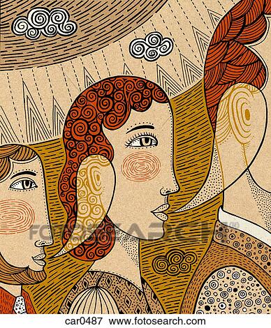 Illustration of three people talking in a row View Large Illustration Stock Illustration - Illustration of three people talking in a row. Fotosearch