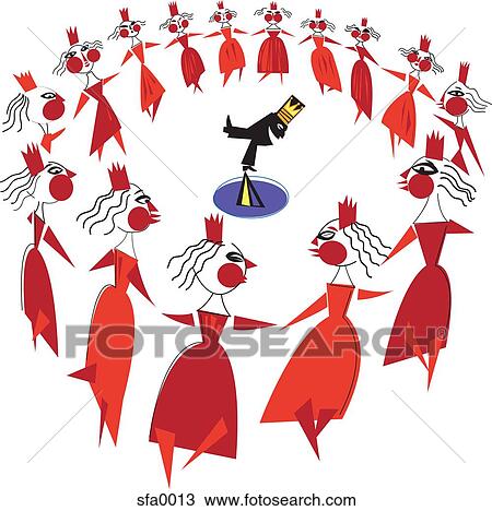 Illustration of women dancing in a ring around a man View Large Illustration Drawing - Illustration of women dancing in a ring around a man. Fotosearch