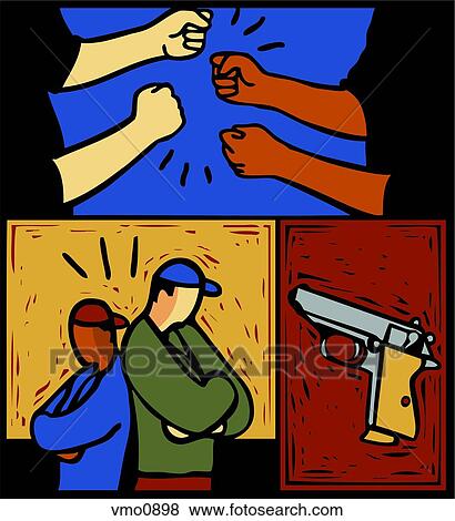 Montage of two peoples fists about to fight, two youth in caps, and a gun View Large Illustration Stock Illustration - Montage of two peoples fists about to fight, two youth in caps, and a gun. Fotosearch