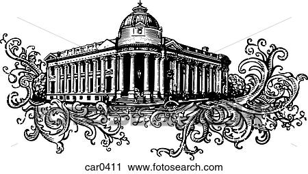 Clip Art - Old bank building on floral background shapes. Fotosearch