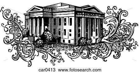 Old bank building on floral background shapes View Large Illustration Drawing - Old bank building on floral background shapes. Fotosearch