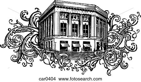 Old bank building on floral background shapes View Large Illustration Stock Illustration - Old bank building on floral background shapes. Fotosearch