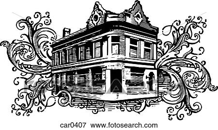 Old bank building on floral background shapes View Large Illustration Stock Illustration - Old bank building on floral background shapes. Fotosearch