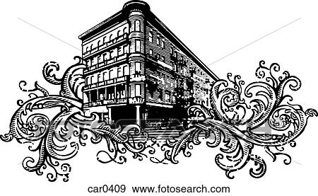 Stock Illustration - Old building on floral background shapes. Fotosearch