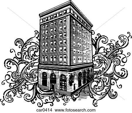 Stock Illustration - Old high-rise building on floral background shapes. Fotosearch