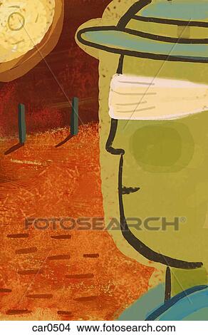 Profile of a blindfolded man looking out toward the horizon View Large Illustration Stock Illustration - Profile of a blindfolded man looking out toward the horizon. Fotosearch