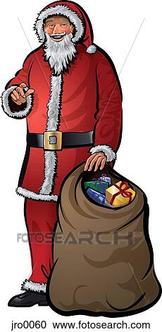 Clipart - Santa Claus with a sack of gifts. Fotosearch