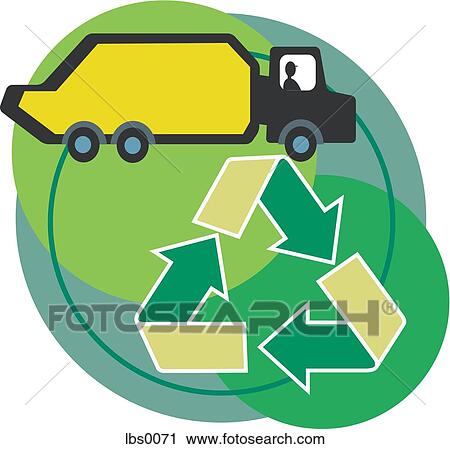 Side view of a cement truck with the recycling symbol in the foreground View Large Illustration Clip Art - Side view of a cement truck with the recycling symbol in the foreground. Fotosearch