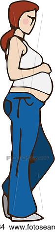 Stock Illustration - Side view of a pregnant woman holding her belly. Fotosearch