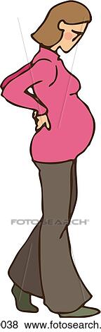 Stock Illustration - Side view of a pregnant woman holding her back. Fotosearch