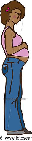 Stock Illustration - Side view of a pregnant woman resting her hand on her belly. Fotosearch