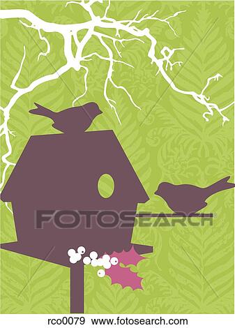 Silhouettes of a bird house and two birds View Large Illustration Stock Illustration - Silhouettes of a bird house and two birds. Fotosearch