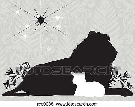 Silhouettes of a lion and lamb with a bright star in the sky View Large Illustration Stock Illustration - Silhouettes of a lion and lamb with a bright star in the sky. Fotosearch