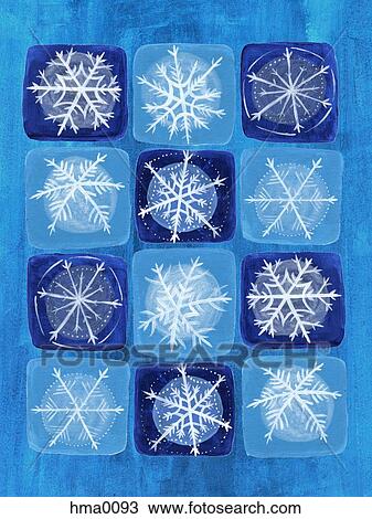 Drawing - Snowflakes on a blue background. Fotosearch