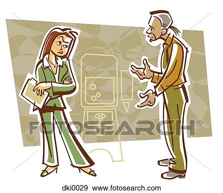 Two office workers having a discussion while standing next to a water cooler View Large Illustration Stock Illustration - Two office workers having a discussion while standing next to a water cooler. Fotosearch