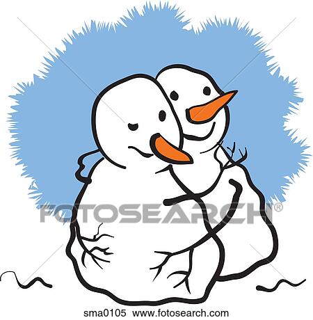 Stock Illustration - Two snowmen hugging. Fotosearch