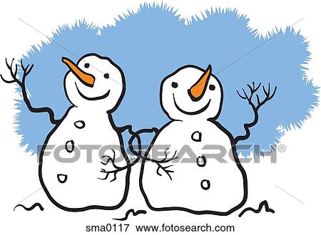 Stock Illustration - Two snowmen linking arms. Fotosearch