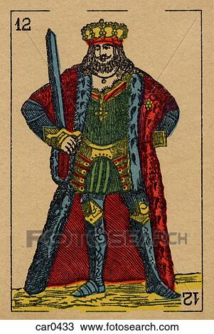 Vintage playing card showing a king with a sword Drawing | car0433