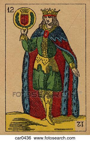Stock Illustration - Vintage playing card showing a prince with a coat of arms. Fotosearch