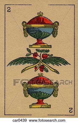 Stock Illustration - Vintage playing card showing two urns and flowers. Fotosearch