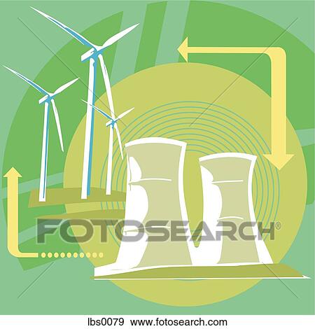 Stock Illustration - Windmills and pollution. Fotosearch