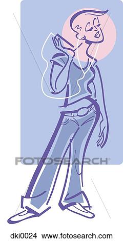 Young woman listening to music on a portable media player View Large Illustration Stock Illustration - Young woman listening to music on a portable media player. Fotosearch