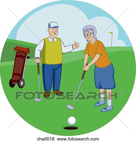年配の カップル ゴルフを すること イラスト Cha0018 Fotosearch