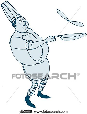 A シェフ ひっくり返る A クレープ 中に A パン イラスト Ylb0009 Fotosearch