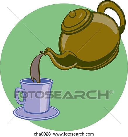 A ティーポット たたきつける お茶 に A カップ イラスト Cha0028 Fotosearch