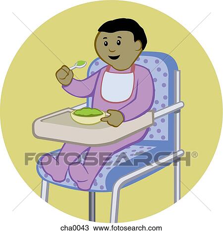 A baby eating in a high chair View Large Illustration Drawing - A baby eating in a high chair. Fotosearch