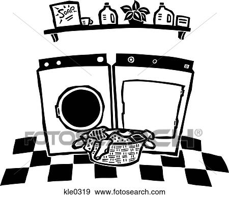 A basket of laundry and the washer and dryer View Large Illustration Stock Illustration - A basket of laundry and the washer and dryer. Fotosearch