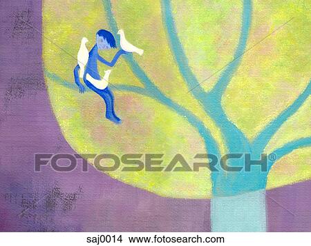 A blue boy in a tree with doves View Large Illustration Stock Illustration - A blue boy in a tree with doves. Fotosearch