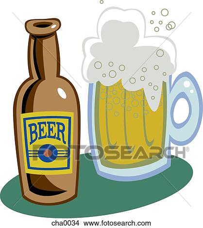 Stock Illustration - A bottle and pint of beer. Fotosearch