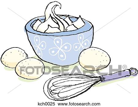 Stock Illustration - A bowl of whipped meringue, eggs, and a whisk. Fotosearch