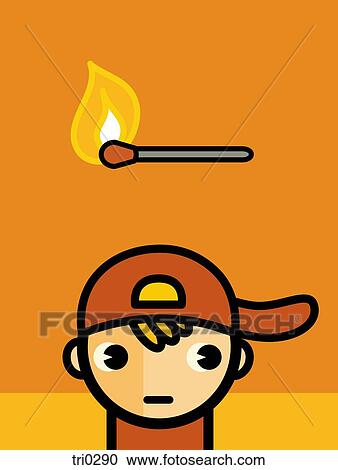 A boy and a flaming match View Large Illustration Clipart - A boy and a flaming match. Fotosearch