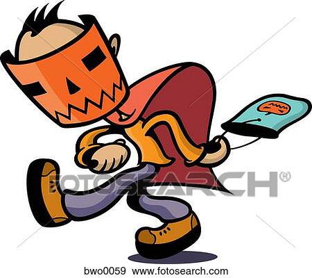 Stock Illustration - A boy in costume going Trick or Treating. Fotosearch